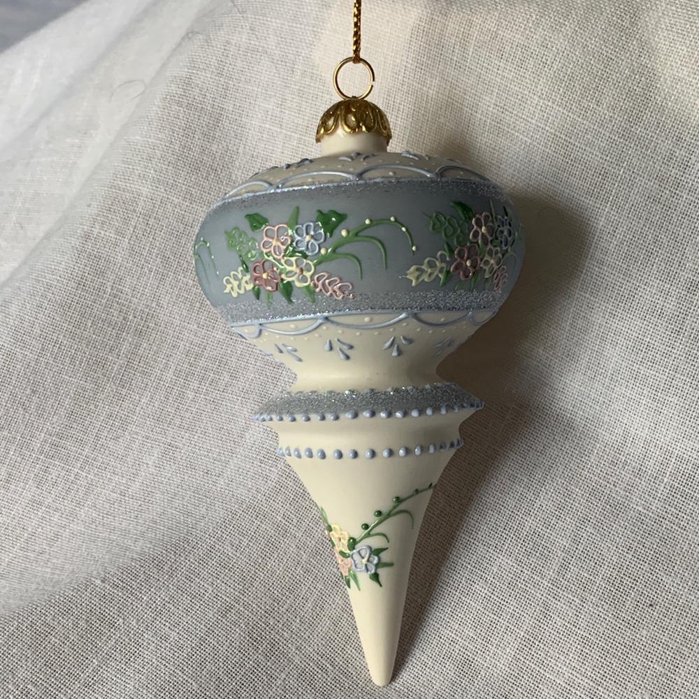 Elegant Floral Holiday Ornament in Cream and Gray